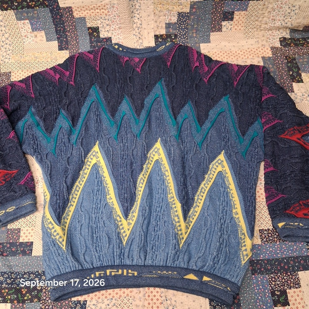 90s Vintage Coogi Blues 3D Knit Sweater Mens XL Australia Biggie Cosby Zig Zag - Picture 4 of 11